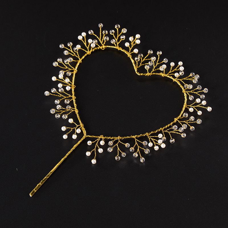 Decoración de pastel de cumpleaños adornos en forma de corazón inserto en forma de corazón de perlas（39#）-ywys