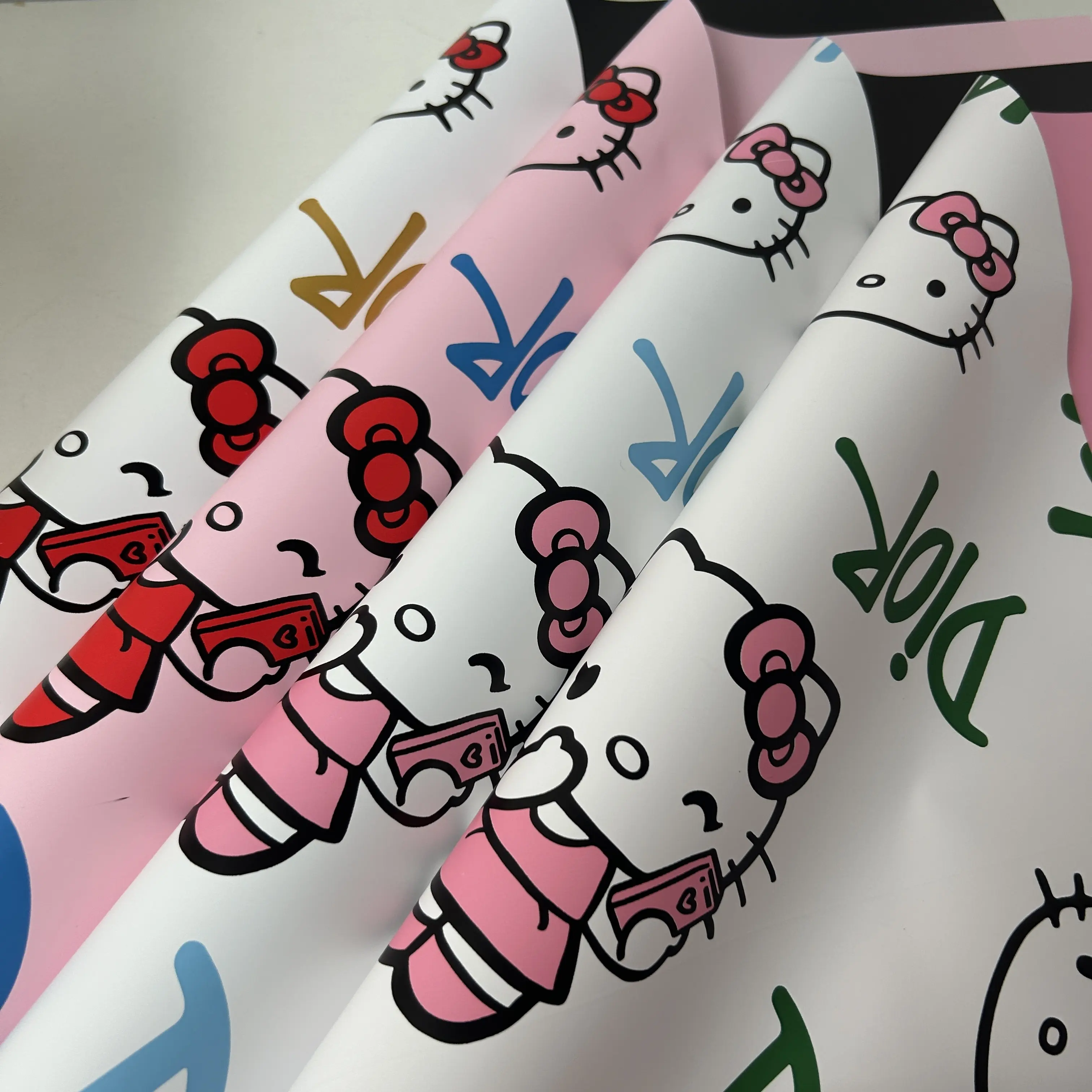 Papel Coreano Doble Color Hello Kitty - Impermeable para Flores (Fabricante Directo) | Rollos Mayoreo MX-ywys