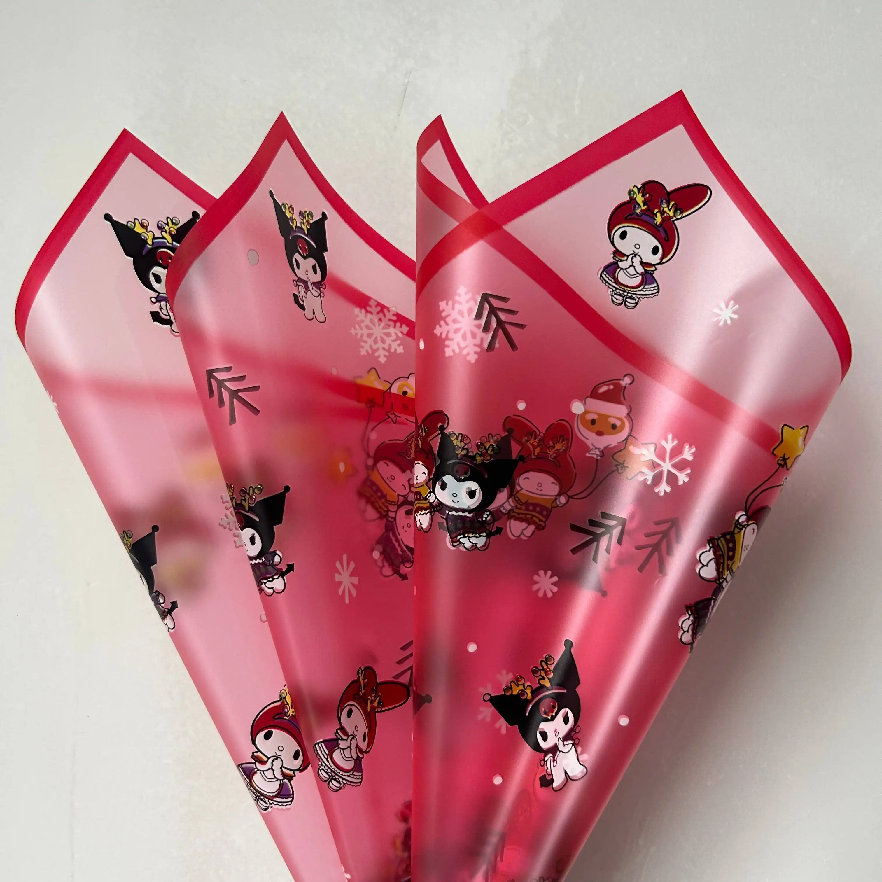 Papel Coreano Navideño Kuromi - Tono Sólido con Contorno Metálico (Edición Coleccionista) | Rollos de Lujo para Flores-ywys