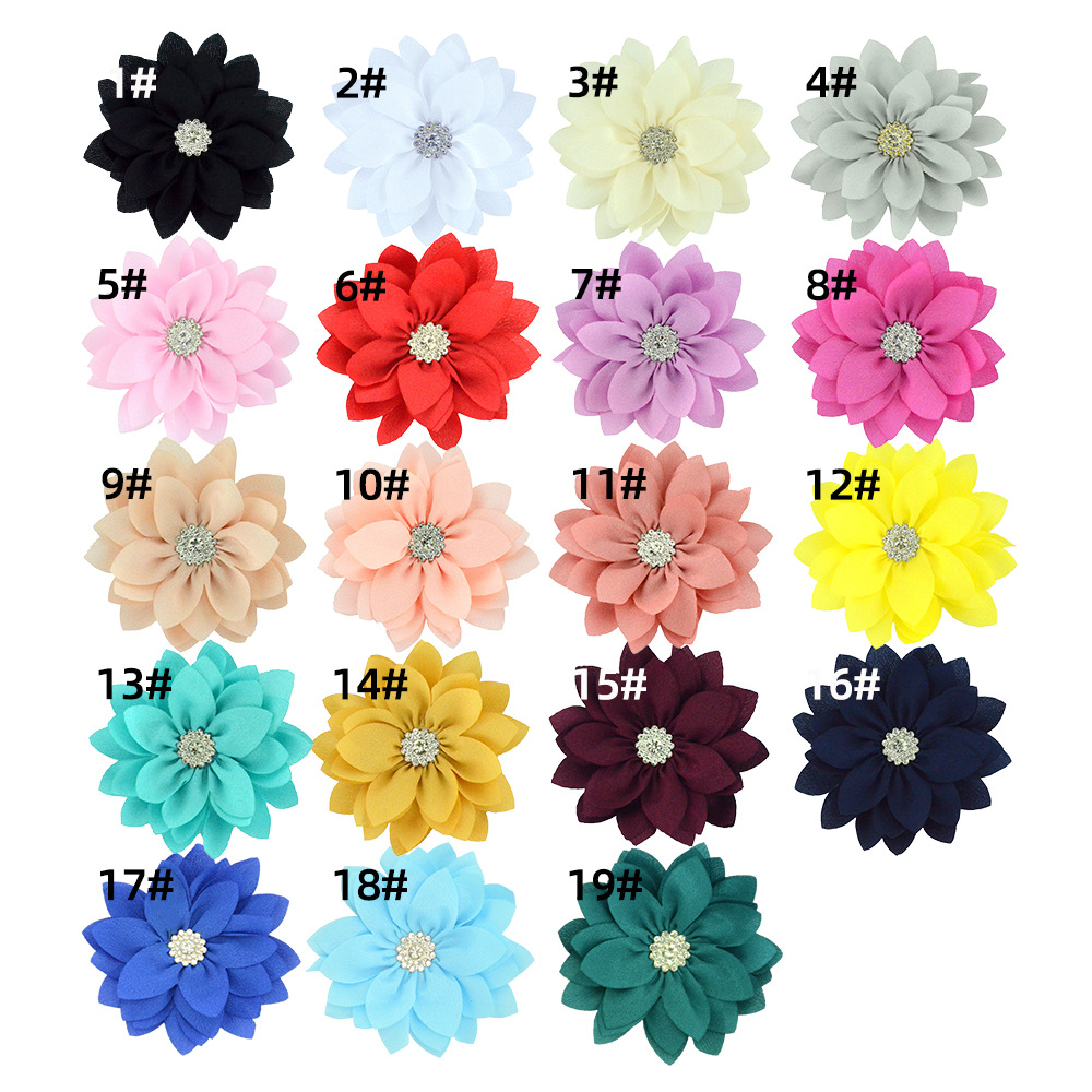 Flores de loto de gasa con diamantes (9cm, hoja puntiaguda) - Para DIY en accesorios de pelo, ropa y calzado - Venta al por mayor -ywys
