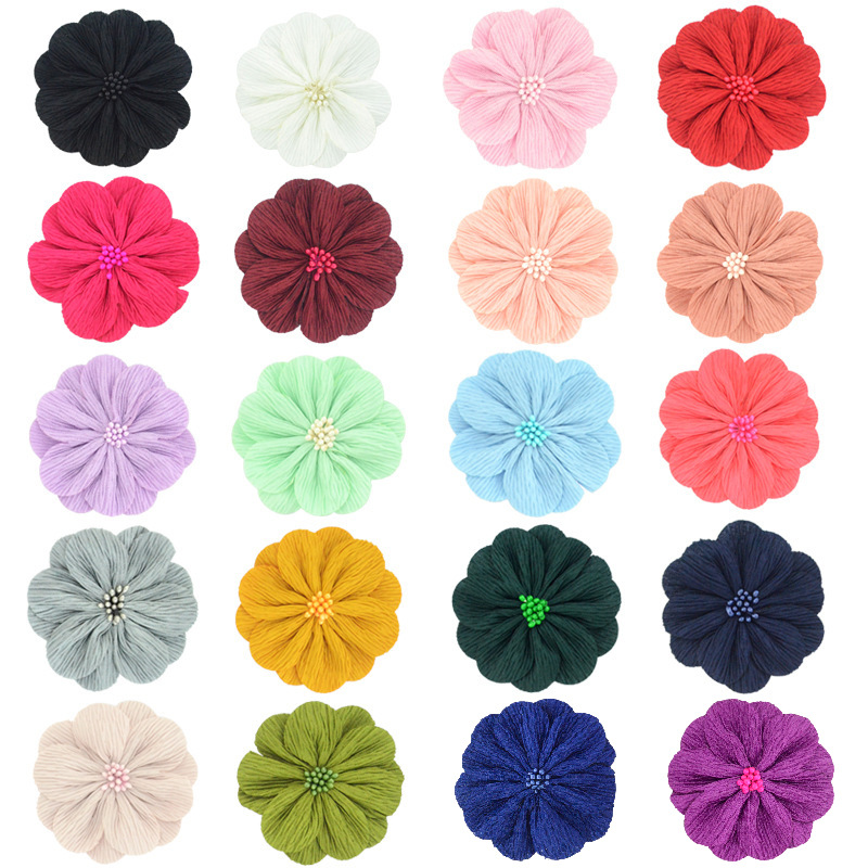 Flores de tela arrugada estilo corteza - 18 colores para accesorios, calzado y moda - Proveedor mayorista-ywys