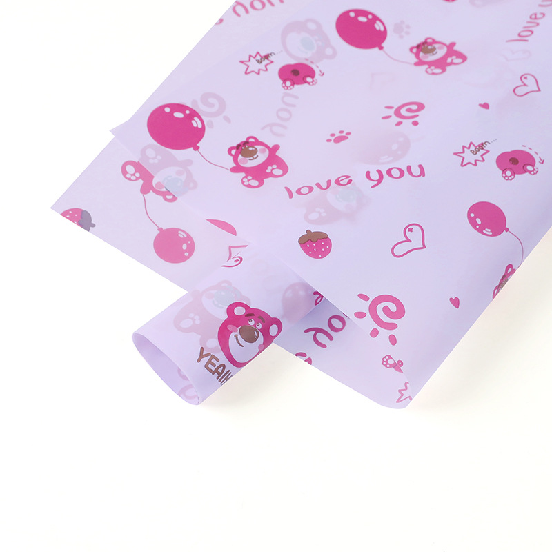 Papel para Flores Impermeable con Diseño de Oso de Fresa y Globos - Papel Coreano Translúcido Mate (Mayoreo)-ywys