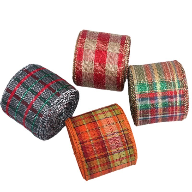 Cinta Escocesa con Dorado y Borde Transparente - Estilo Cuadrillé para Fiestas Navideñas y Halloween - Proveedor Mayorista
