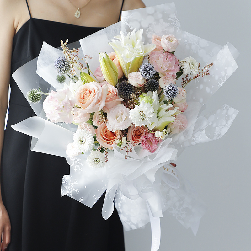 Papel de Regalo Navideño Translúcido con Diseño de Nieve - Para Manzanas de Nochebuena y Ramos Florales-ywys