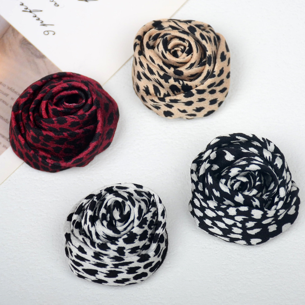 Rosas mini 3.5CM estilo retro leopardo - Flores de tela para accesorios, broches y moda - Proveedor mayorista-ywys