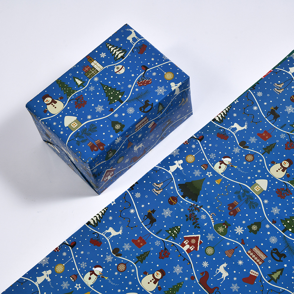 Papel de Regalo Kraft Navideño Vintage - Diseños de Árbol de Navidad, Muñeco de Nieve y Copos de Nieve | Venta al por Mayor-ywys