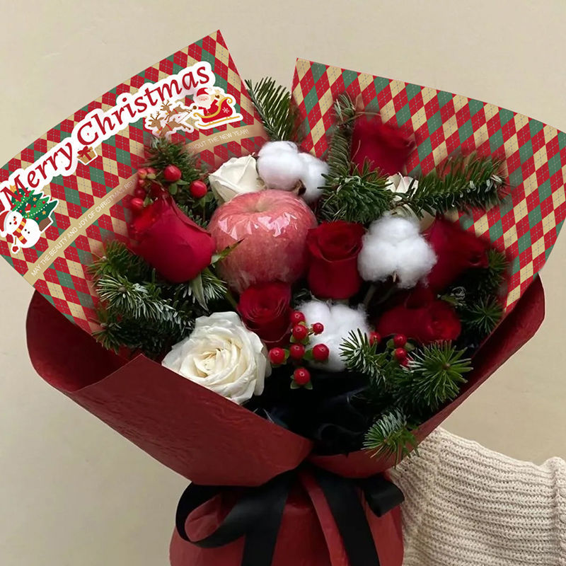 Papel de Regalo Navideño a Cuadros - Para Ramos Florales, Manzanas de Nochebuena y Manualidades