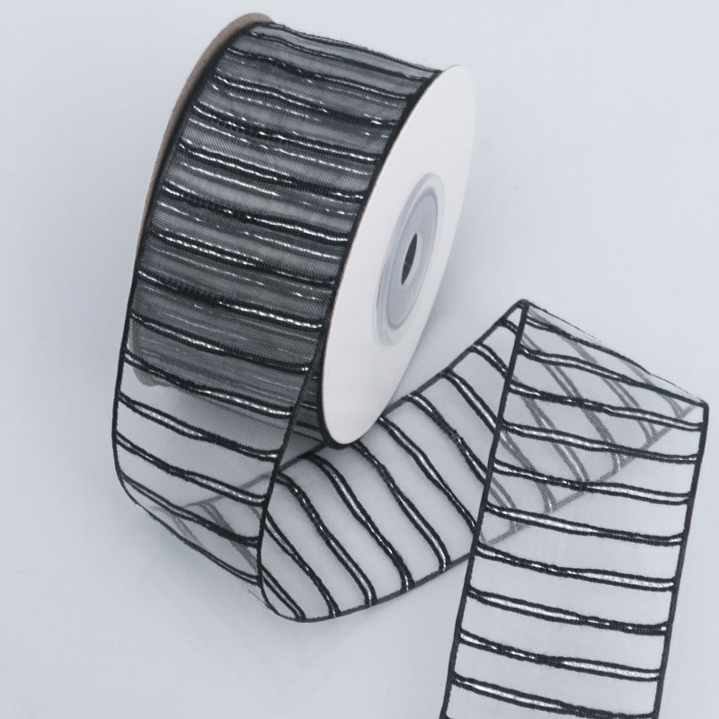 Cinta de Tul Transparente con Rayas Blancas - Para Decoración de Flores, Regalos y Manualidades - Venta al por Mayor