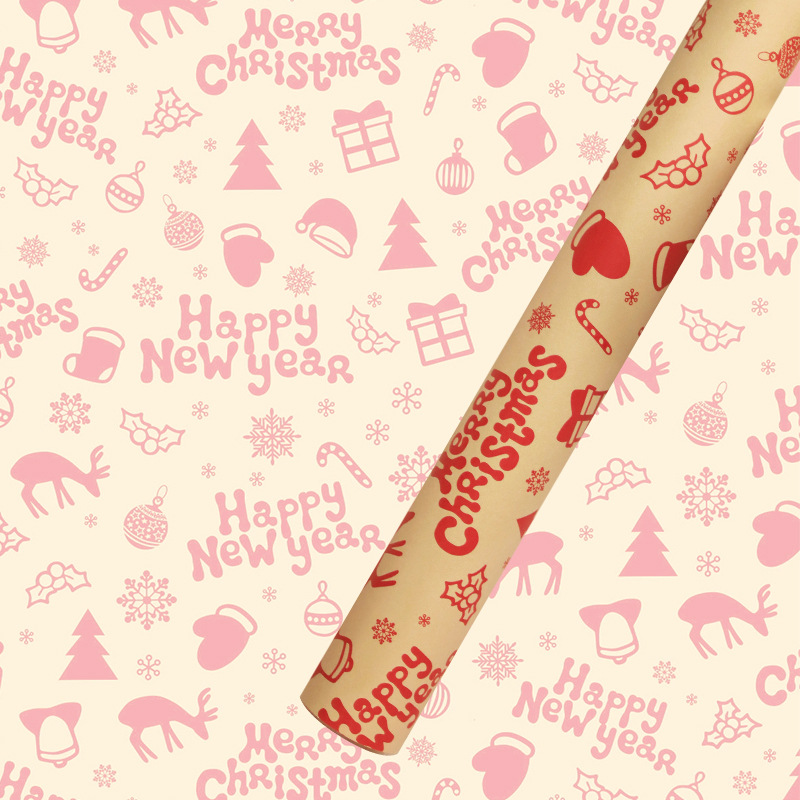 Papel de Regalo Navideño Kraft - Diseños de Santa Claus, Copos de Nieve y Árboles de Navidad-ywys