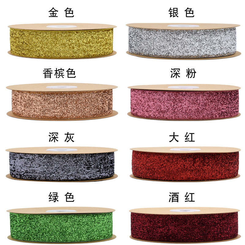 Cinta Escarchada Navideña 2.5cm (Oro/Plata con Felpa)