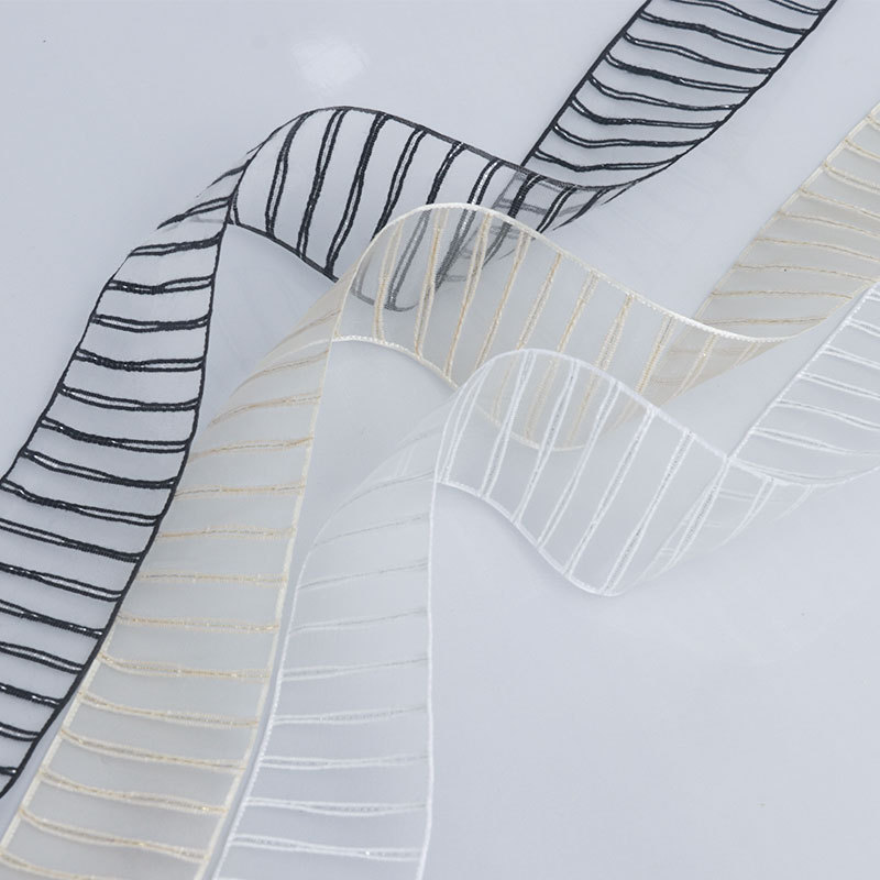 Cinta de Tul Transparente con Rayas Blancas - Para Decoración de Flores, Regalos y Manualidades - Venta al por Mayor