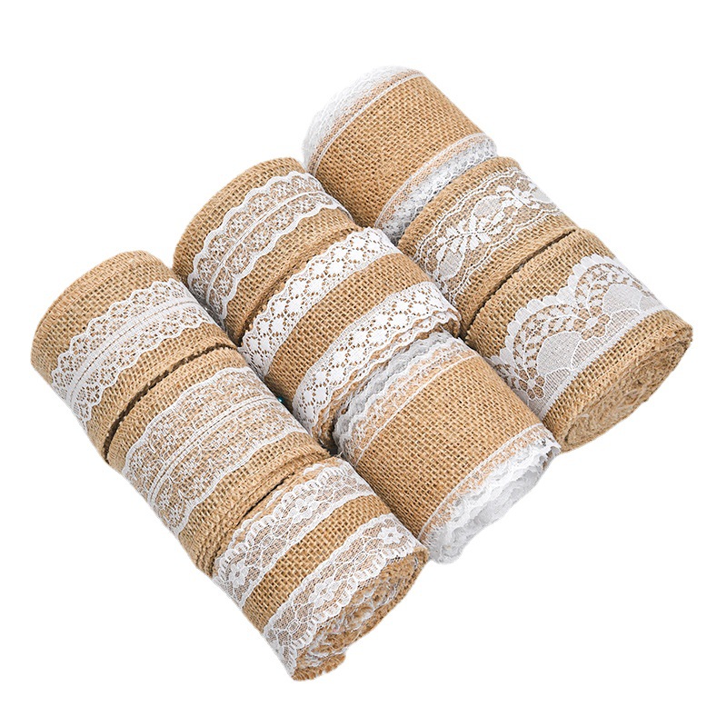 Cinta de Lino y Encaje con Costura Overlock - Decoración Rústica para Cajas de Regalo y Manualidades - Venta al por Mayor