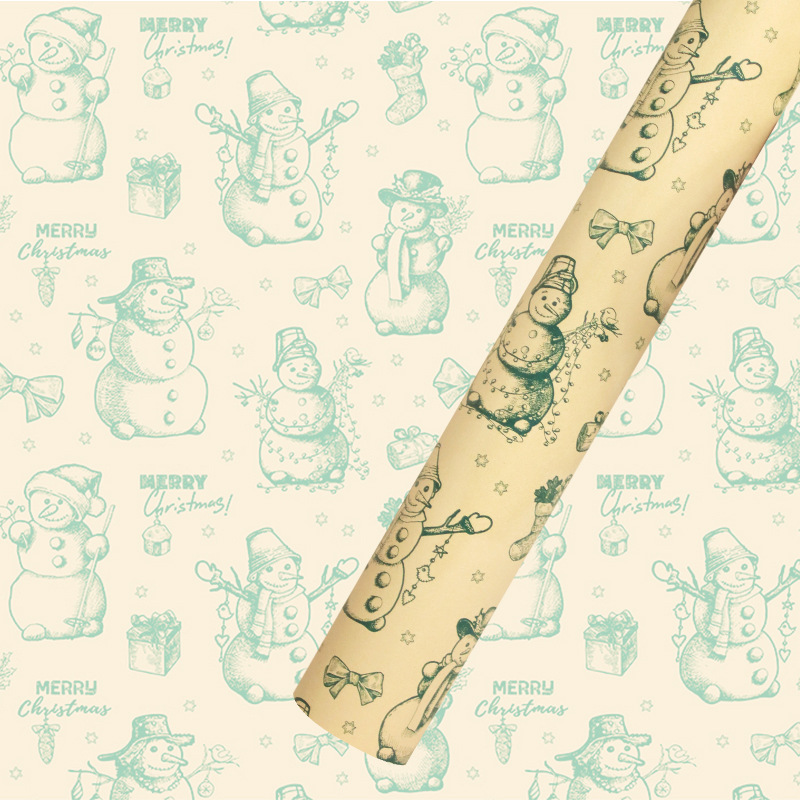 Papel de Regalo Navideño Kraft - Diseños de Santa Claus, Copos de Nieve y Árboles de Navidad-ywys