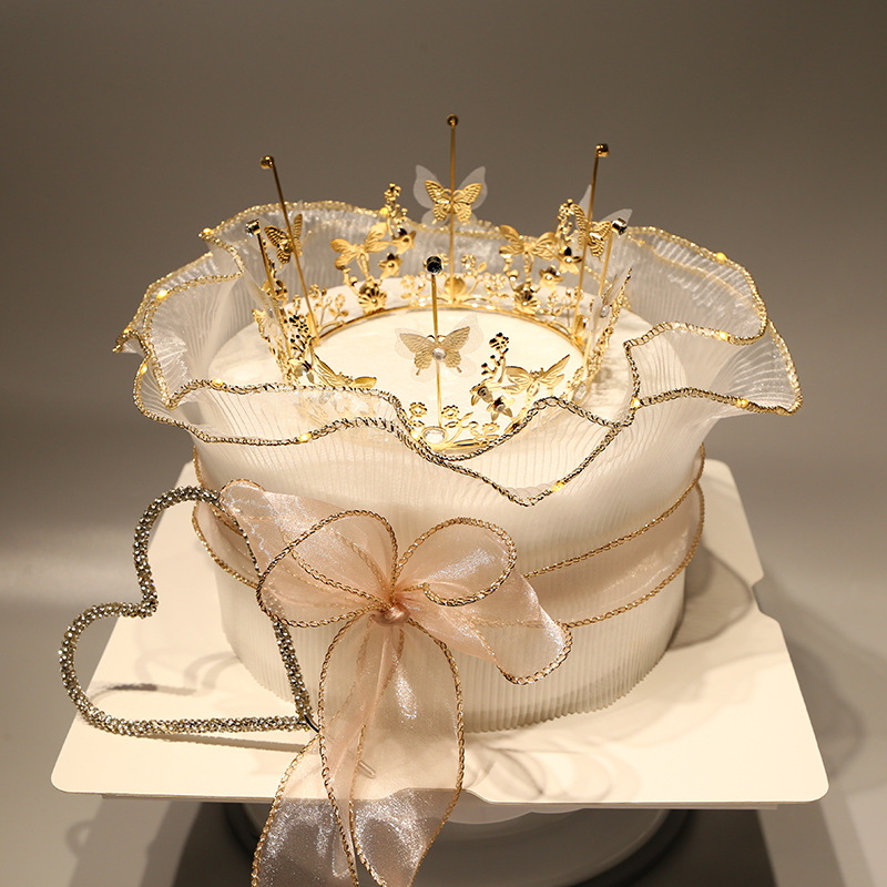 Lámpara de regalo de cumpleaños de hada princesa con corona de decoración de pastel con purpurina de malla（27#）-ywys