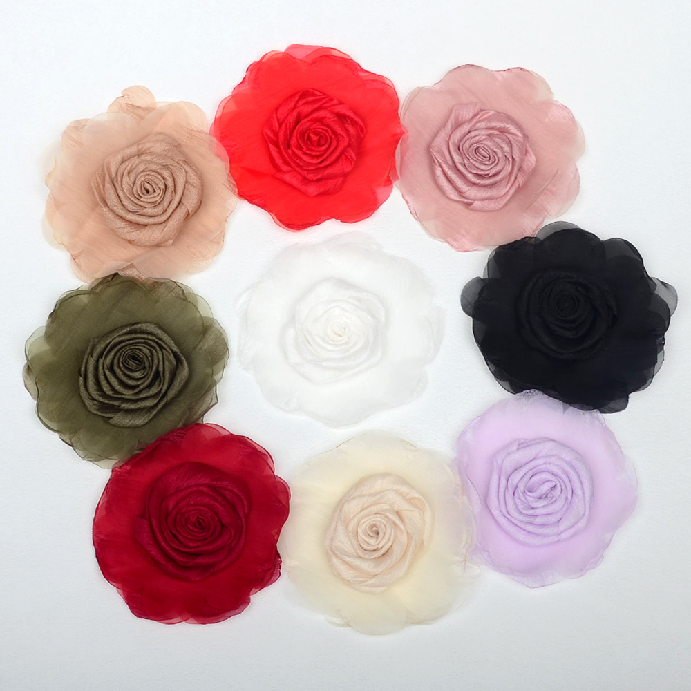 Rosas de tul multicapa con bordes quemados - Flores artesanales para accesorios, calzado y moda - Proveedor mayorista-ywys