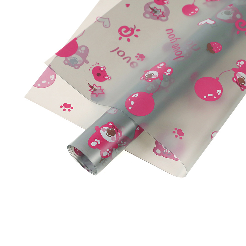 Papel para Flores Impermeable con Diseño de Oso de Fresa y Globos - Papel Coreano Translúcido Mate (Mayoreo)-ywys