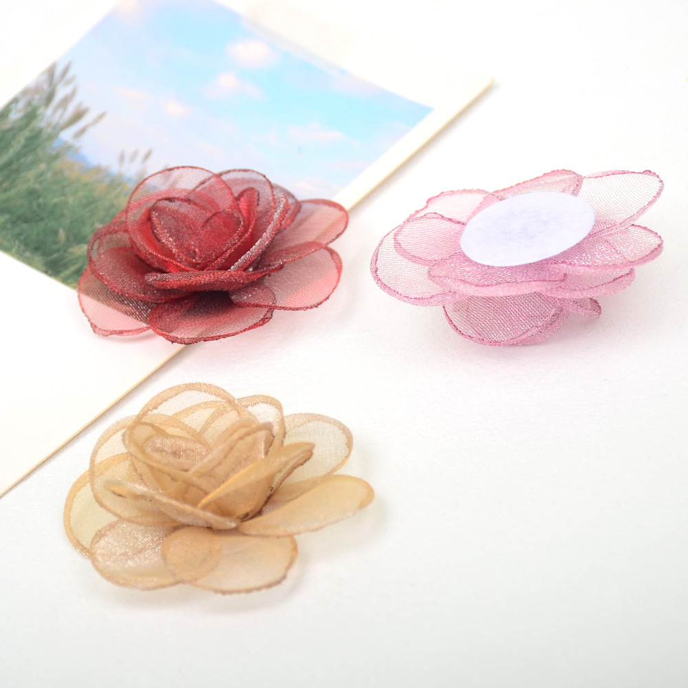 Flores de rosa de gasa coreana de 5cm con bordes sellados para DIY, accesorios para el pelo, adornos de tela para mayoristas-ywys