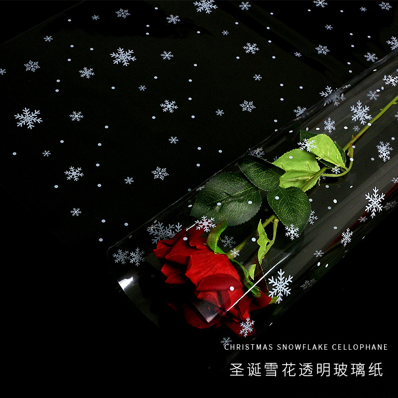 Papel Celofán Navideño con Diseño de Copos de Nieve - Para Arreglos Florales y Regalos de Nochebuena | Material para Florerías-ywys
