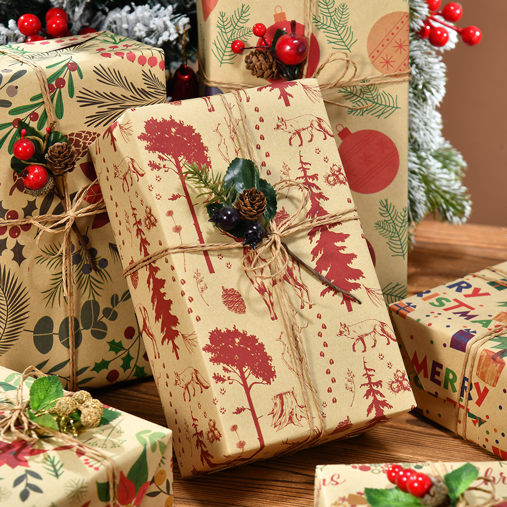Papel Kraft Navideño con Estampados Animados - Ideal para DIY y Regalos | Venta al por Mayor