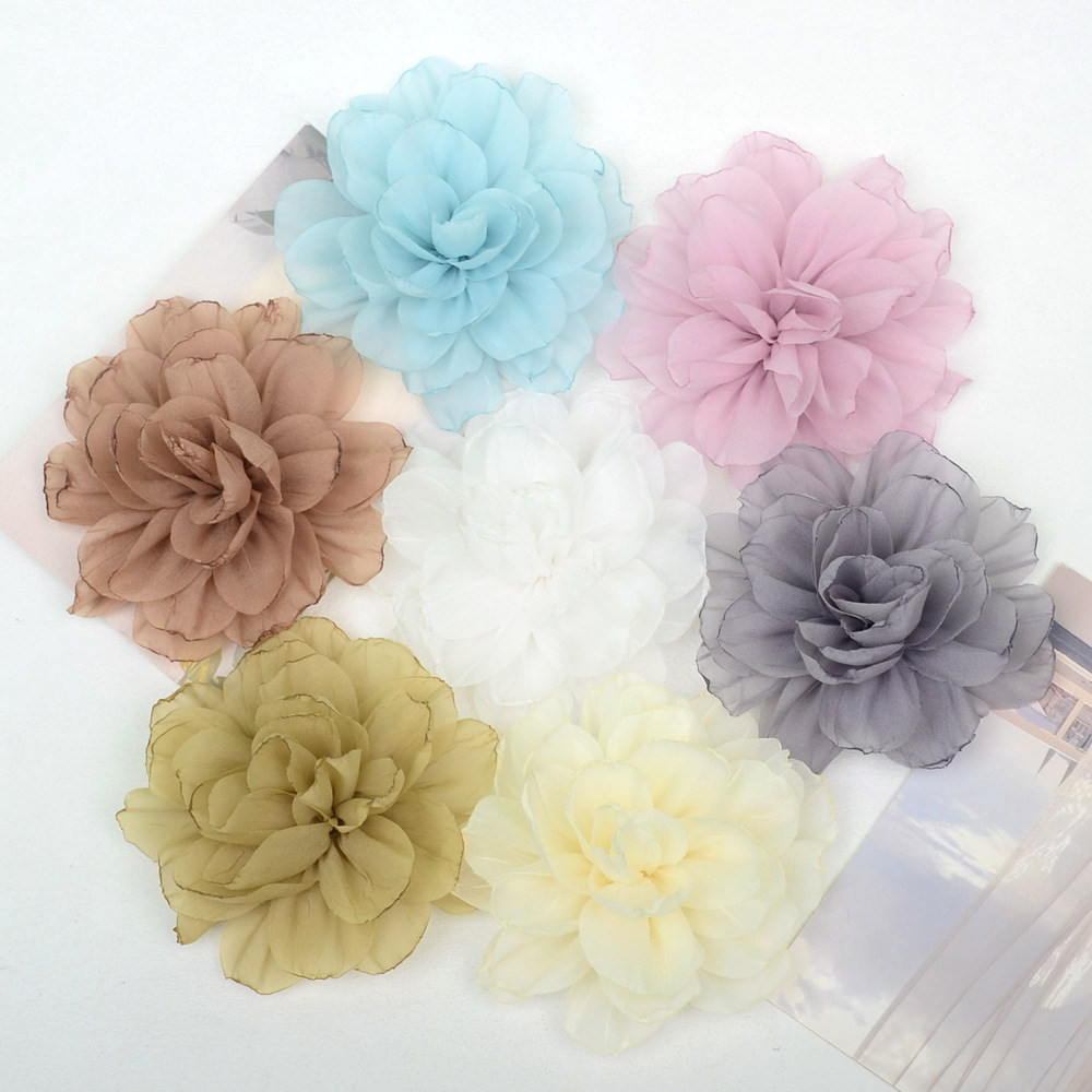 Rosas 3D de tul plisado con bordes quemados - Flores artesanales para diademas, pasadores y accesorios - Proveedor mayorista-ywys