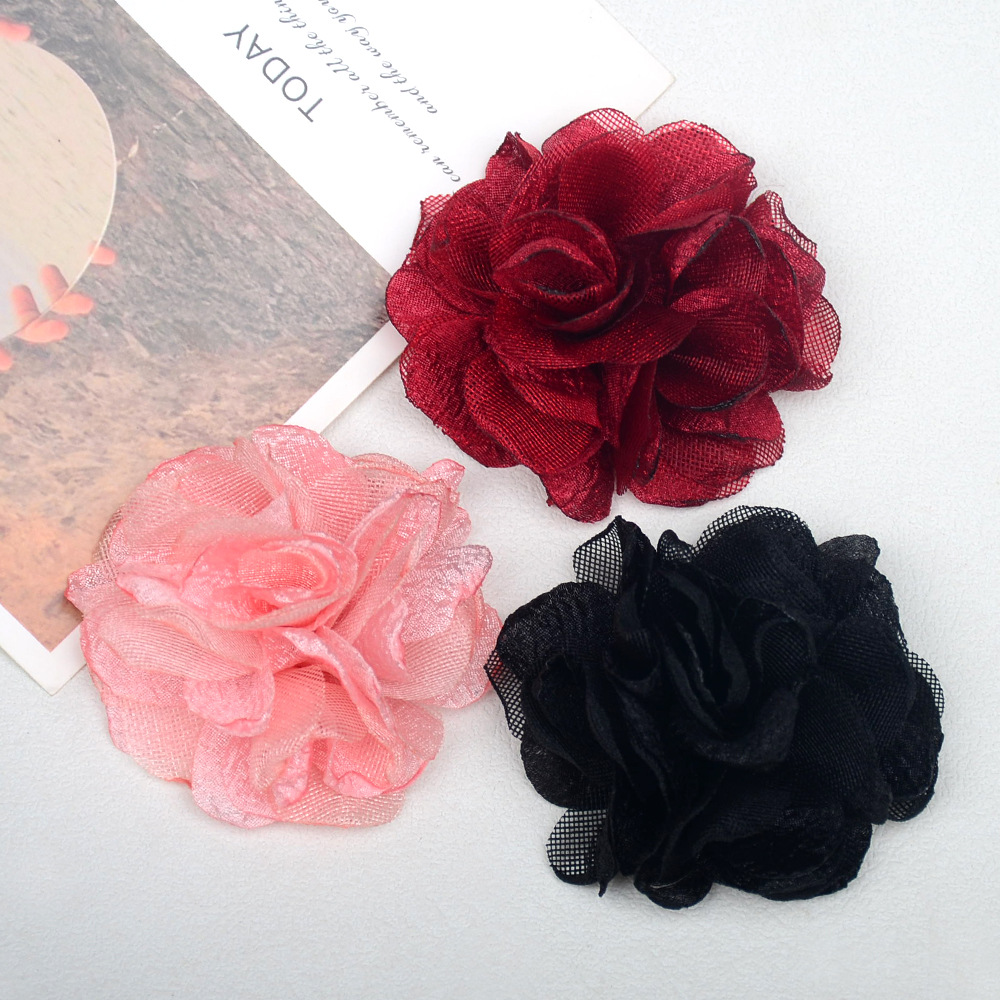Flores de camelia de tul organza con bordes quemados - Accesorios versátiles para diademas, broches y adornos de moda - Venta al por mayor -ywys