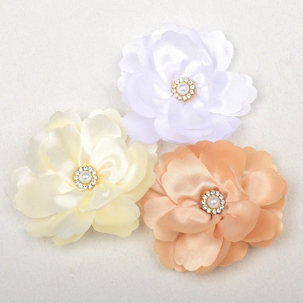 Flores Onduladas con Perlas y Cristales de Satén - Accesorios para DIY, Pelo, Sombreros y Calzado - Novedad 2024-ywys