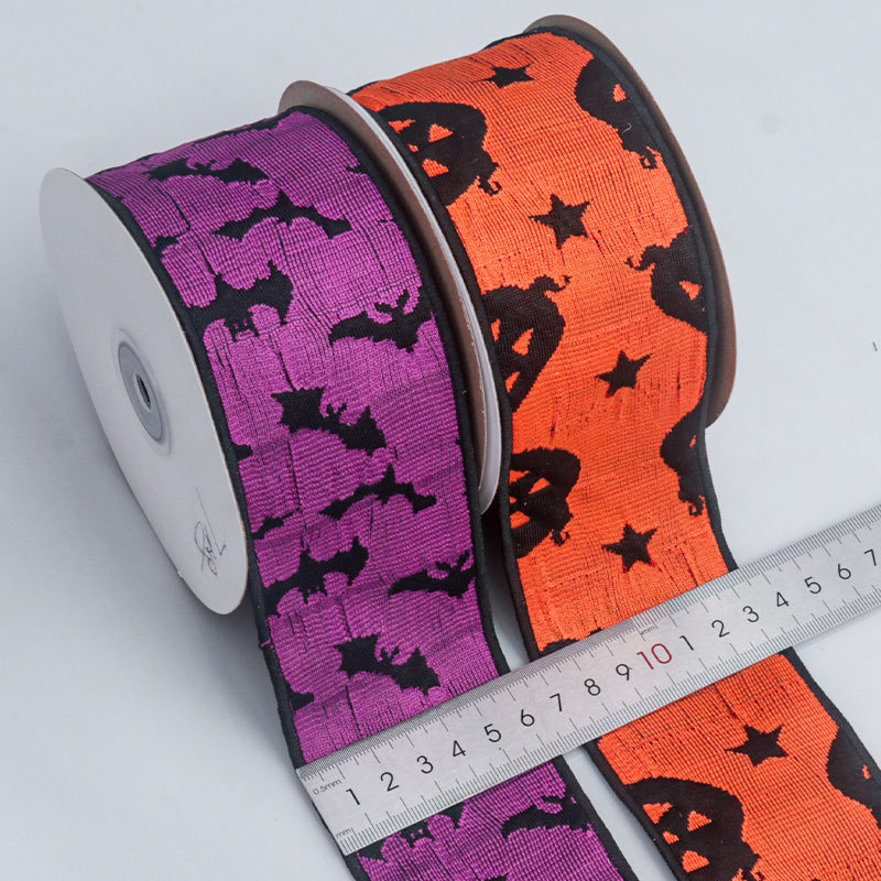 Cinta de Halloween con Alambre - Diseños de Calabaza y Murciélago - Para Decoración de Dulces y Juguetes - Proveedor Mayorista