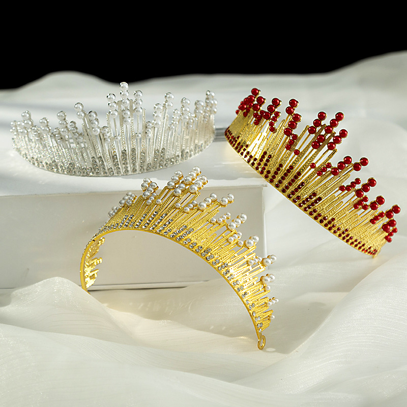 Corona de pastel de cumpleaños, tiara de boda para novia, diadema con diamantes de imitación y perlas para niños（47#）