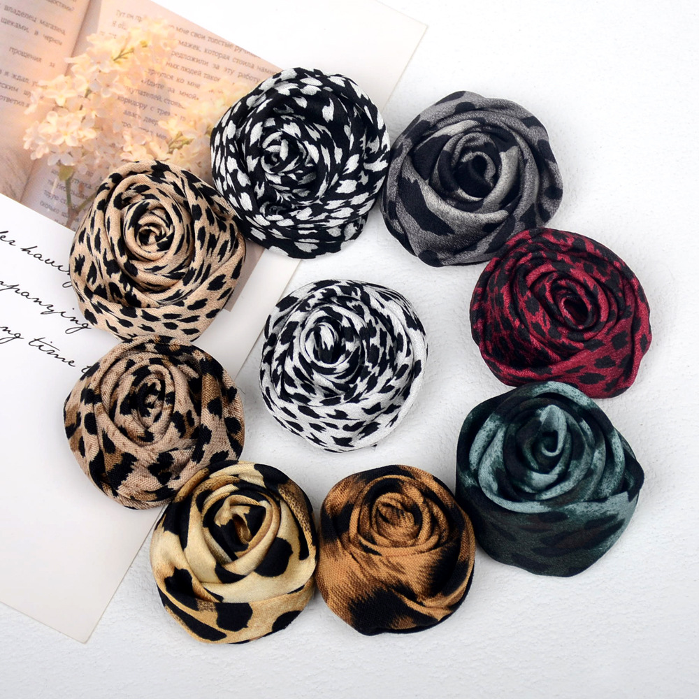 Rosas mini 3.5CM estilo retro leopardo - Flores de tela para accesorios, broches y moda - Proveedor mayorista-ywys