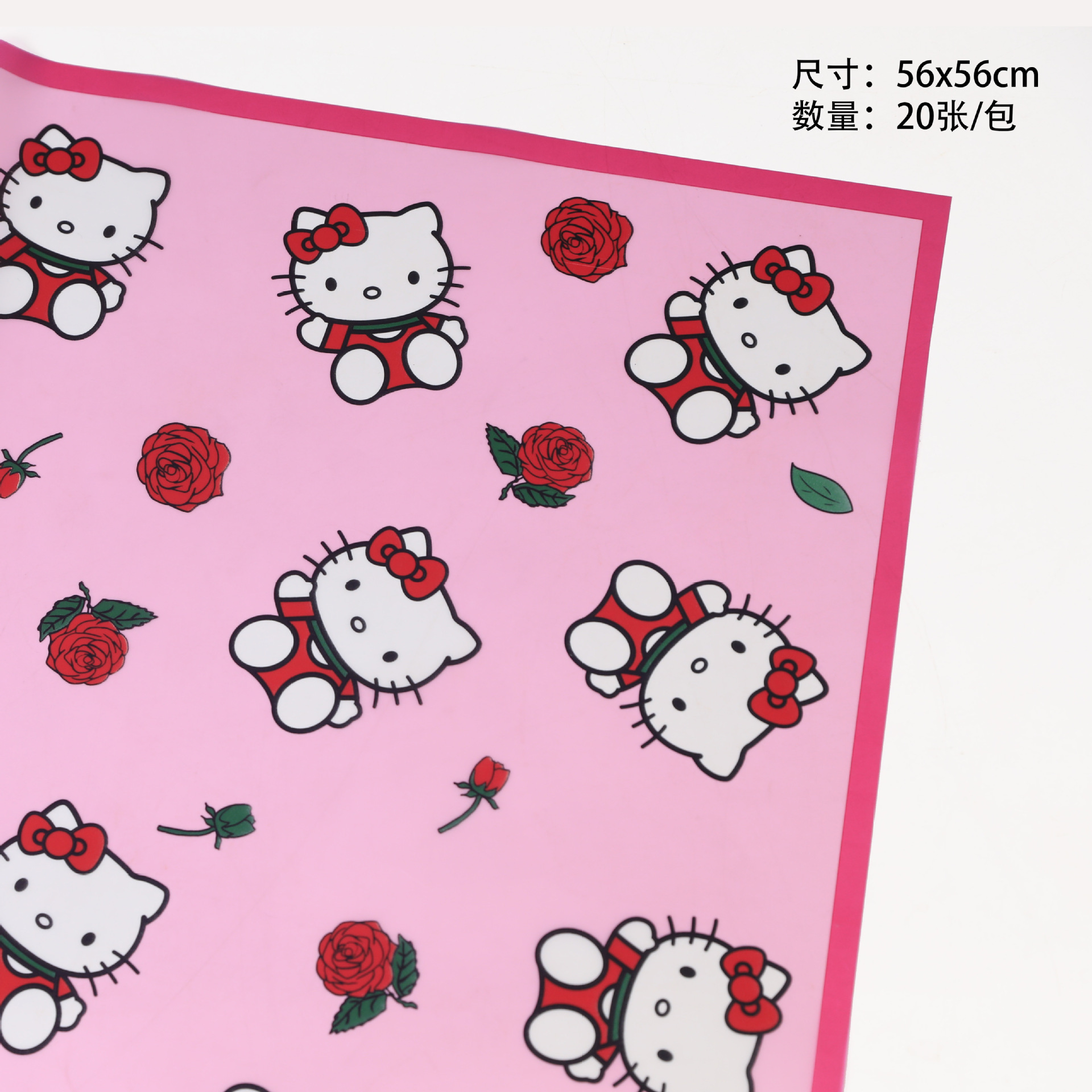 Papel Coreano Semi-Traslúcido con Hello Kitty - Borde Mágico Mate para Flores (Calidad Premium) | Mayoreo MX-ywys