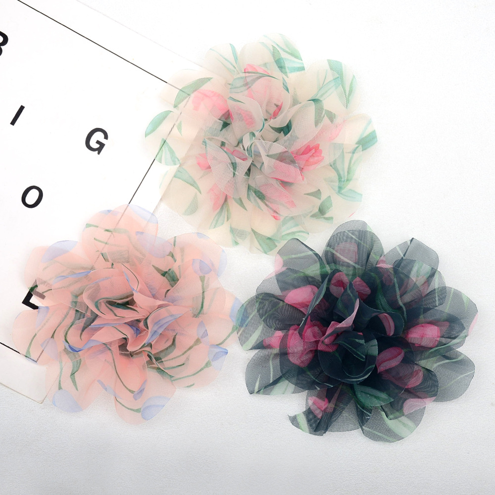 Flores boho de tul estampado (15cm) - Accesorios para pelo, broches y adornos de moda ecológica - Venta al por mayor 