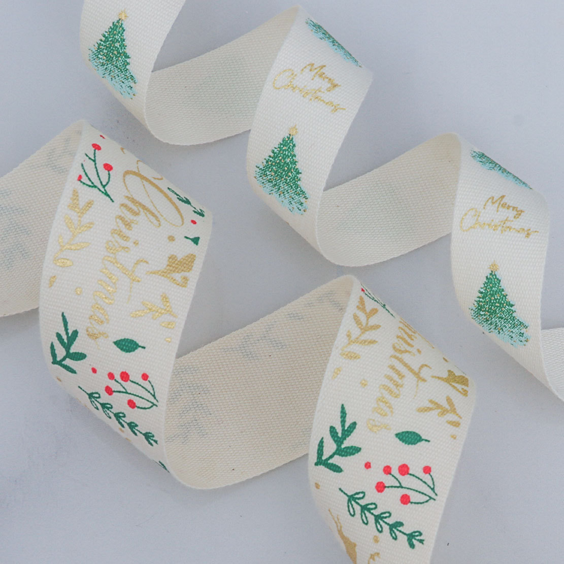 Cinta de Algodón con Estampado Dorado para Navidad - Decoración para Árbol de Navidad - Importadores al por Mayor