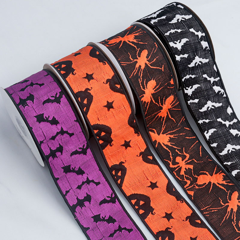 Cinta de Halloween con Alambre - Diseños de Calabaza y Murciélago - Para Decoración de Dulces y Juguetes - Proveedor Mayorista