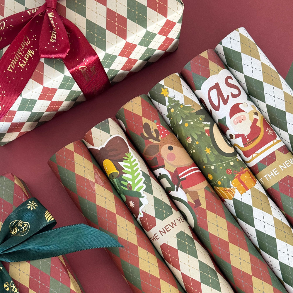 Papel de Regalo Navideño a Cuadros - Para Ramos Florales, Manzanas de Nochebuena y Manualidades