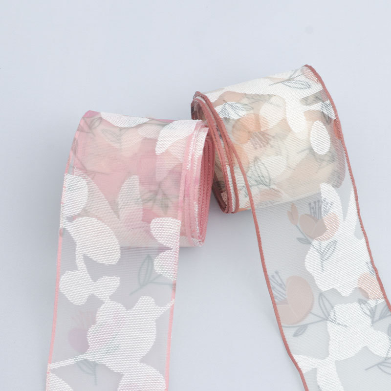 Cinta de gasa estampada transparente con borde prensado - Mayorista para importadores - Decoración de regalos, lazos, sombreros y manualidades