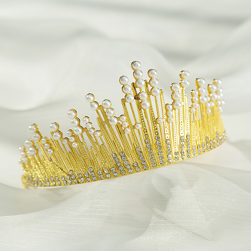 Corona de pastel de cumpleaños, tiara de boda para novia, diadema con diamantes de imitación y perlas para niños（47#）-ywys