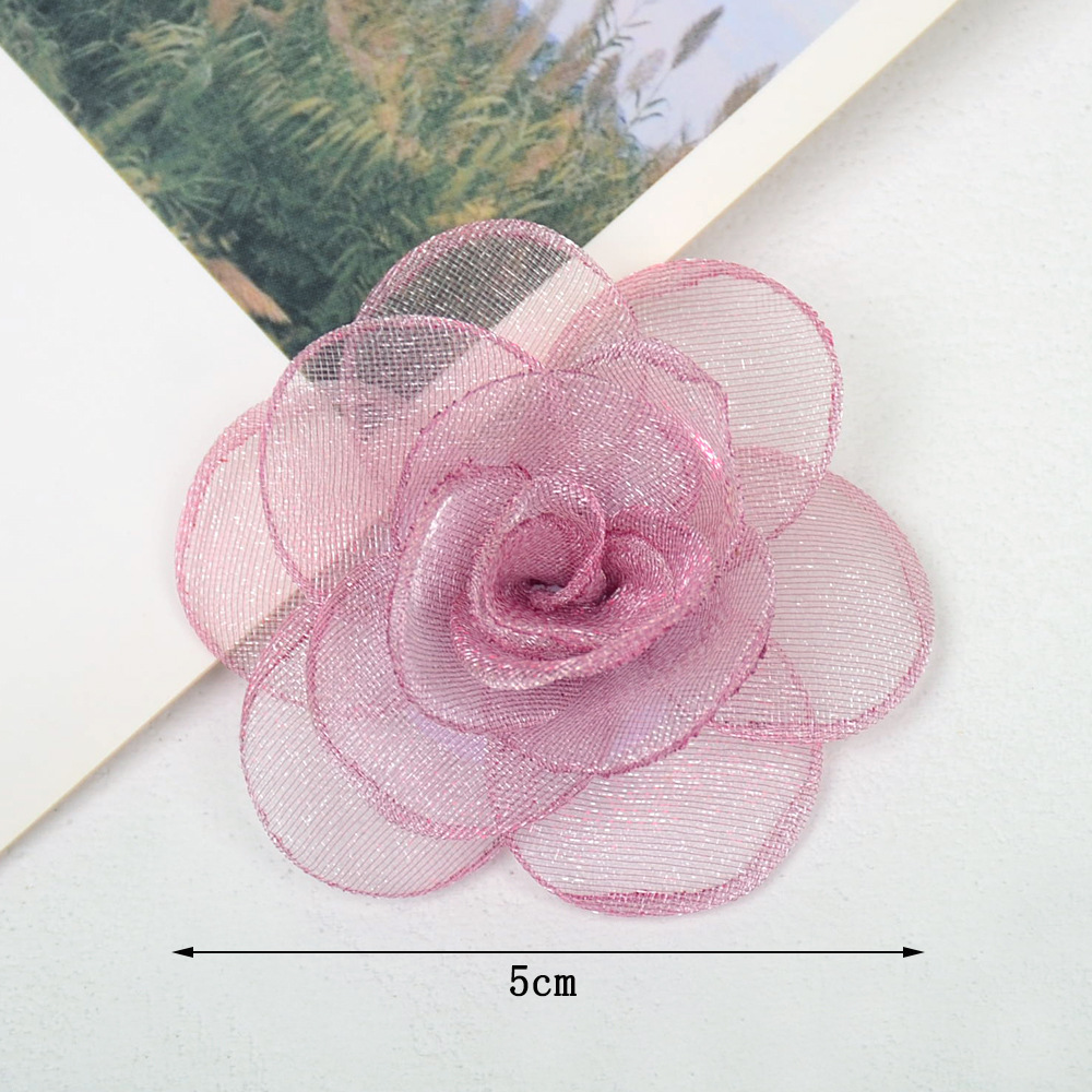 Flores de rosa de gasa coreana de 5cm con bordes sellados para DIY, accesorios para el pelo, adornos de tela para mayoristas-ywys
