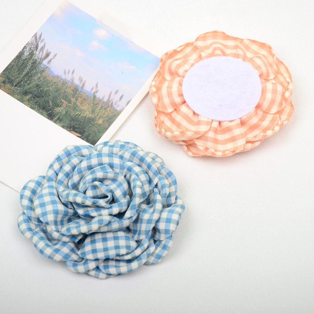 Rosas de tela a cuadros con bordes quemados - Flores estilo coreano para accesorios y moda - Proveedor mayorista-ywys