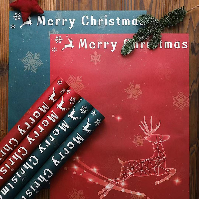 Papel de Regalo Navideño con Diseño de Reno - Verde Navideño para Manzanas y Ramos Florales