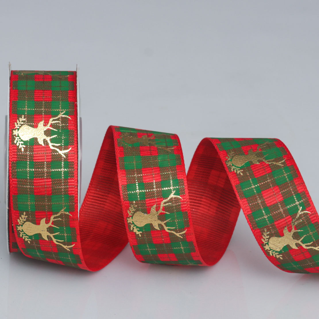 Cinta Navideña de 2.5cm en Rojo y Verde con Dorado - Tejido de Punto Compacto para Manualidades y Decoración - Proveedor Mayorista