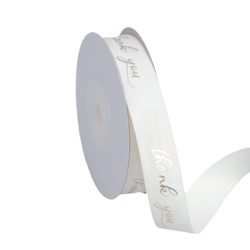 Cinta de Poliéster de 1.6cm con Estampado Dorado en Inglés - Para Flores, Repostería y Regalos - Proveedor Mayorista