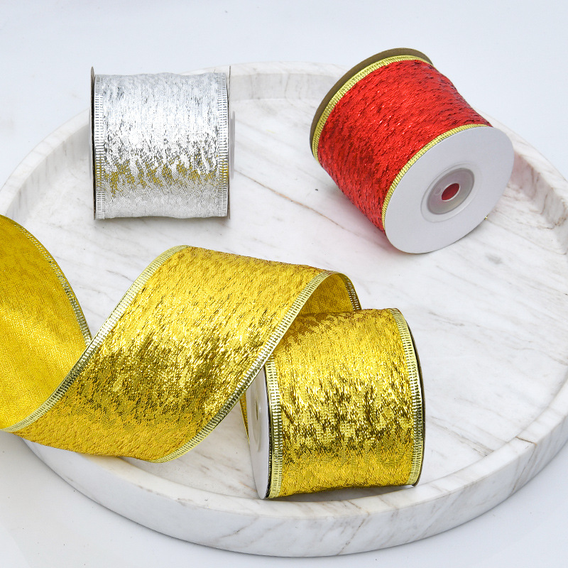 Cinta Navideña con Bordado Dorado y Hilo Metálico - Decoración Brillante para Árboles y Lazos - Venta al por Mayor