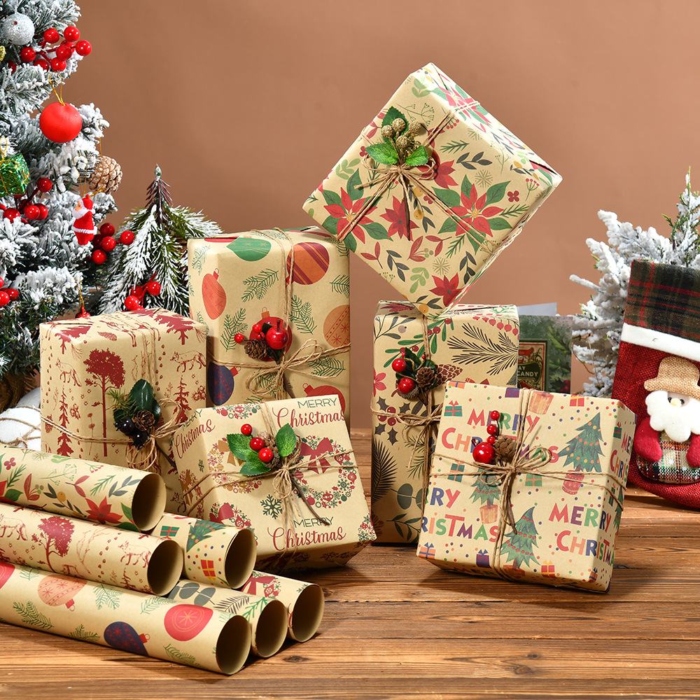 Papel Kraft Navideño con Estampados Animados - Ideal para DIY y Regalos | Venta al por Mayor