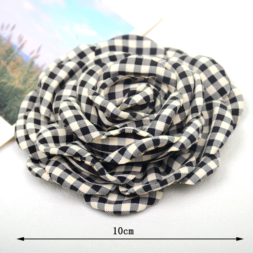 Rosas de tela a cuadros con bordes quemados - Flores estilo coreano para accesorios y moda - Proveedor mayorista-ywys