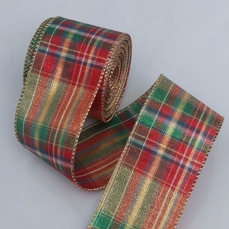Cinta Escocesa con Dorado y Borde Transparente - Estilo Cuadrillé para Fiestas Navideñas y Halloween - Proveedor Mayorista