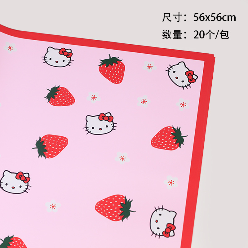 Papel Hello Kitty Sólido con Fresas - Borde Mágico Impermeable para Flores (Doble Diseño) | Mayoreo Premium -ywys