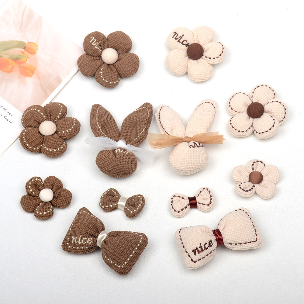Flores de conejo coreanas 5 pétalos acolchadas - Lazos y adornos para prendas de invierno - Proveedor mayorista-ywys