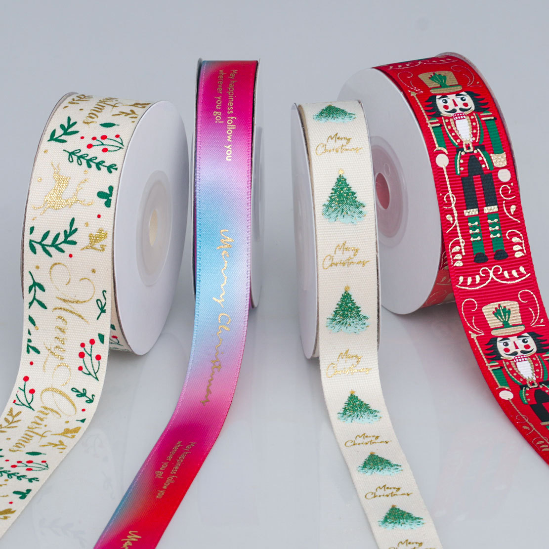 Cinta de Algodón con Estampado Dorado para Navidad - Decoración para Árbol de Navidad - Importadores al por Mayor