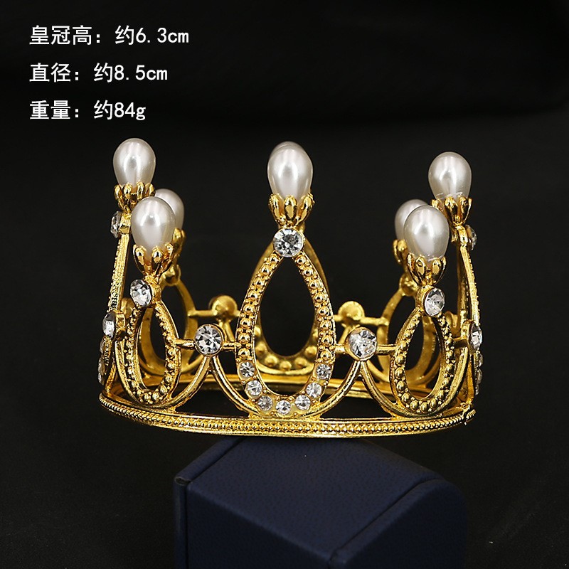 Corona redonda de aleación de flores para niños, accesorios para el cabello, joyería nupcial, pastel para hornear, corona de perlas destacada（43#）-ywys