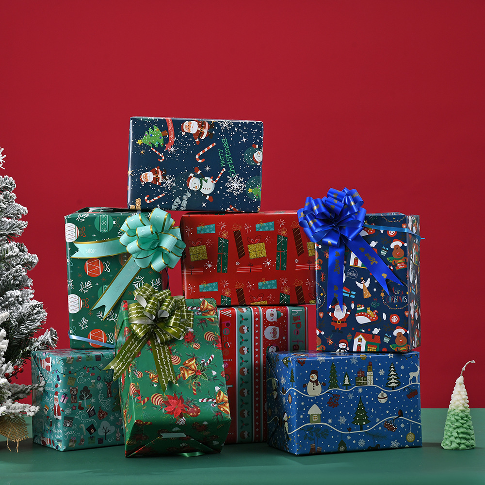 Papel de Regalo Kraft Navideño Vintage - Diseños de Árbol de Navidad, Muñeco de Nieve y Copos de Nieve | Venta al por Mayor-ywys